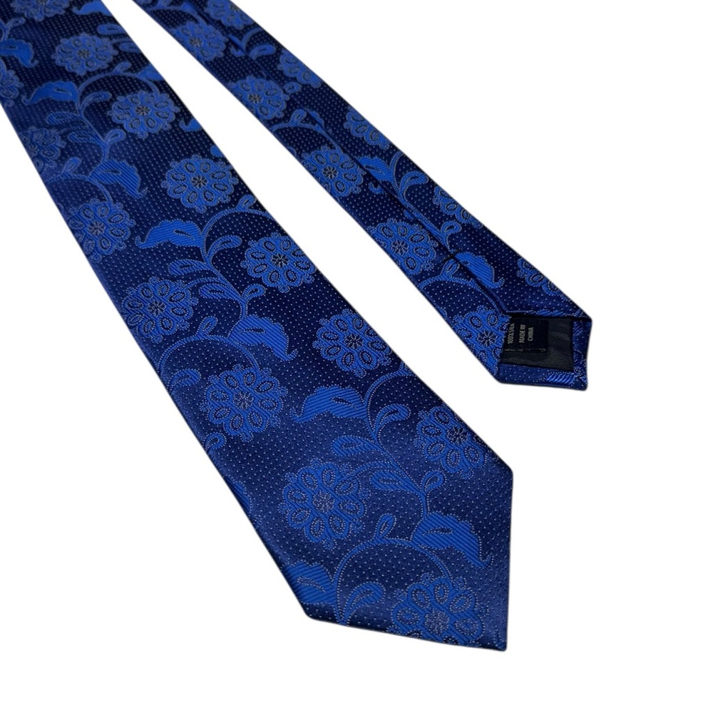 Pronto Uomo Mens Silk Tie Quiet Luxury Handmade Old Money Formal Blue New Floral